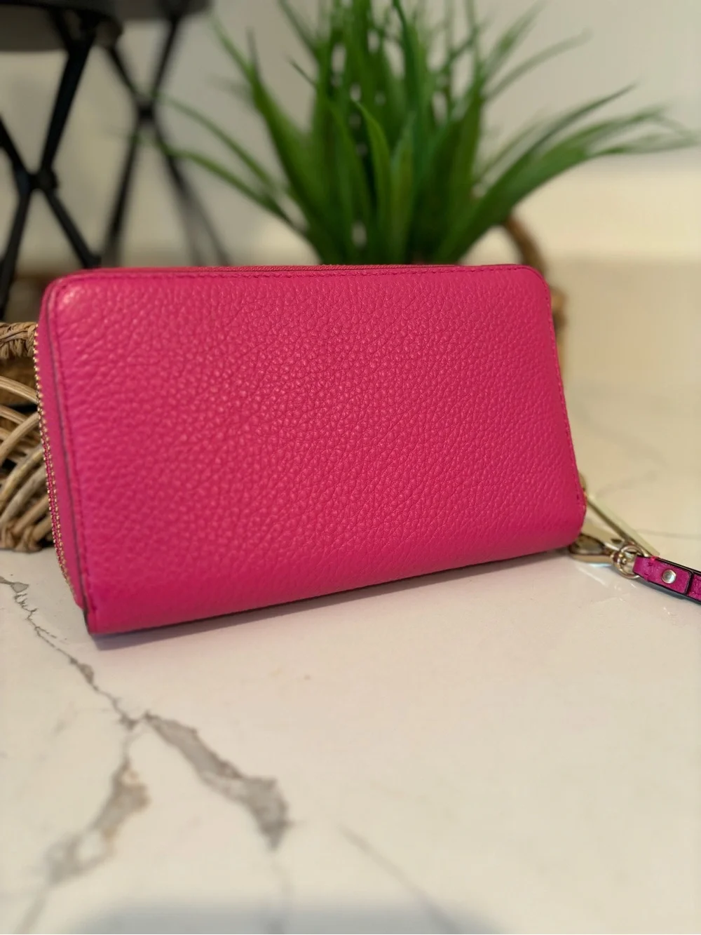Kate Spade Double Zip Continental Saffiano Wristlet Sweetheart Pink Gold Metal